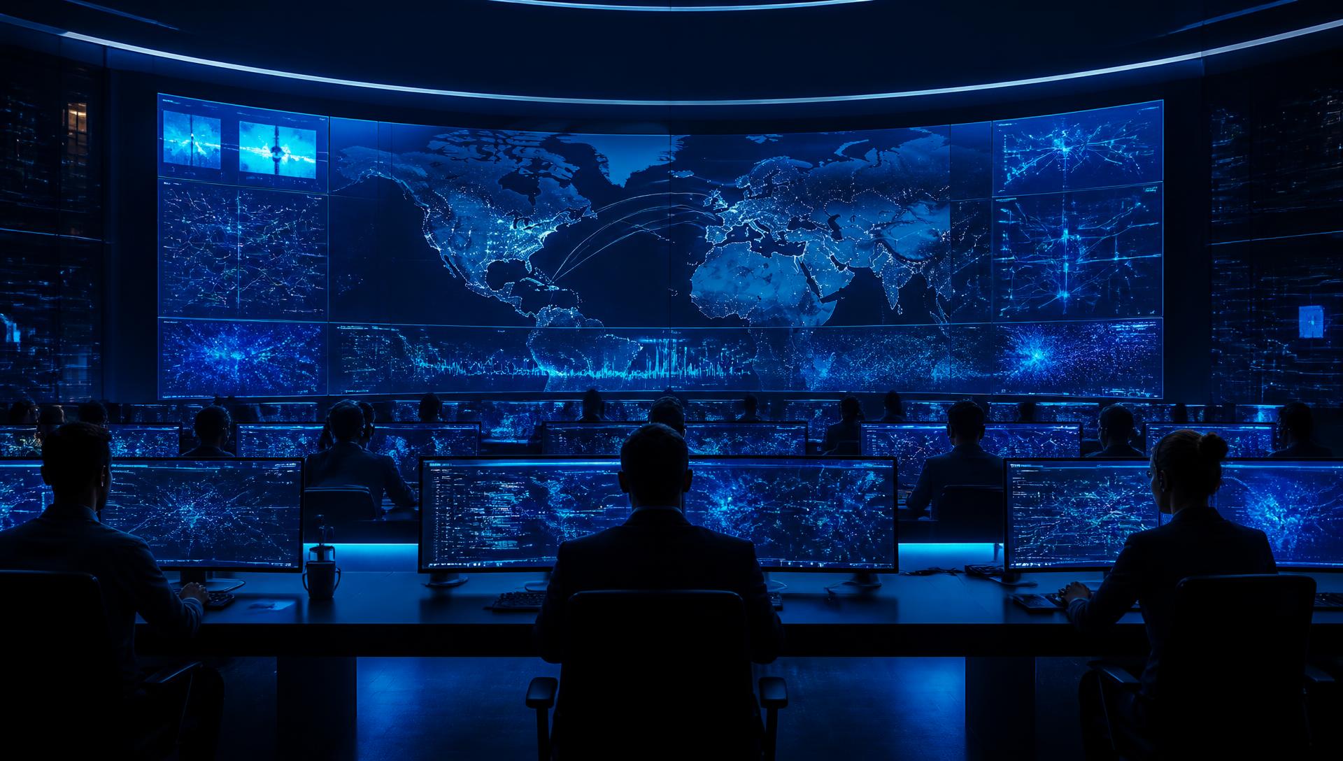 Centro de operações do Grupo Eletros Digital com painéis de monitoramento e mapas em tempo real